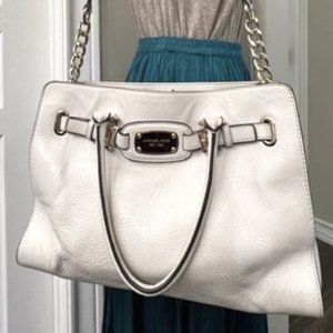Michael Kors Bag Tote w/Shoulder Strap & Handles Gold Accents Ivory Winter White